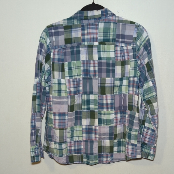 LL Bean Blue + Green Plaid Madras Patchwork Button Down Shirt Women's Size M - Picture 6 of 6